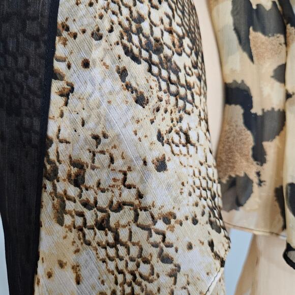 New Animal Print Color Block Black and Tan Scarf One Size 48x48 Leopard Snake - Picture 3 of 15